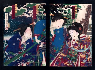 Toyohara Kunichika (1835 - 1900) -  Diptych – Rozmluva kurtizán
