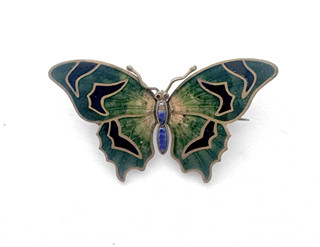Green Enamel Butterfly with Beautiful Wing Pattern