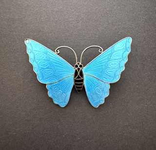 Large Enamelled Silver Blue Butterfly