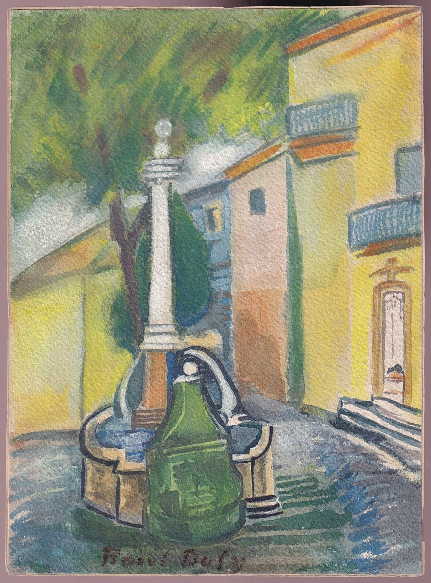 Raoul Dufy, připsáno (1877 - 1953) - Městské zákoutí s fontánou