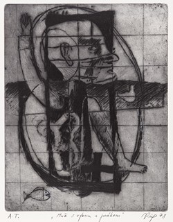 Jaroslav Róna (1957) - Muž s rybou a ptákem