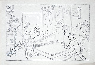 Václav Junek (1913 - 1976) - Kreslený třídílný vtip Slávek a Míla hrají ping-pong I., II. a III.