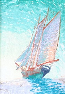 Václav Junek (1913 - 1976) - Zelenofialová plachetnice