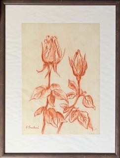 Ludvika Smrčková (1903 - 1991) - Poupata růží (Květinový motiv), rok 1981
