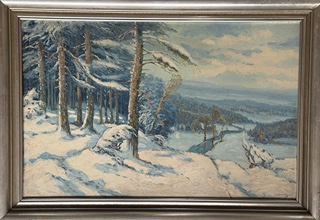 Novák Vladimír (Vláďa) (1898–?) - Zimní lesní krajina s výhledem do údolí (1925)