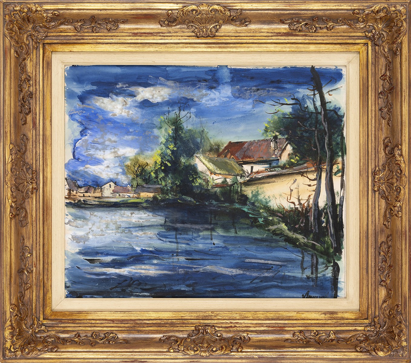 French village with a pond
