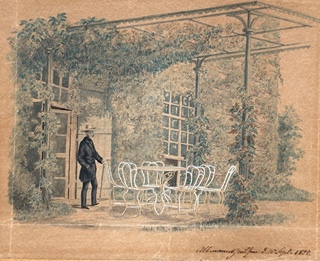 Bedřich Havránek (1821 - 1899) - Zahradní zákoutí s pergolou