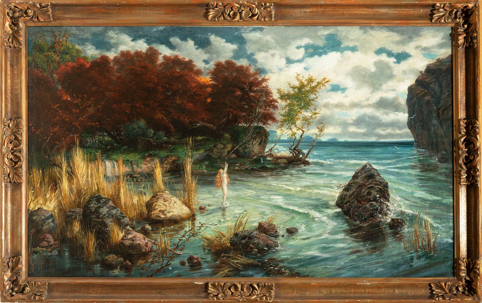 CENTRAL EUROPEAN SCHOOL (LATE 19TH CENTURY). The Water Nymph in a Autumn Coastal Landscape