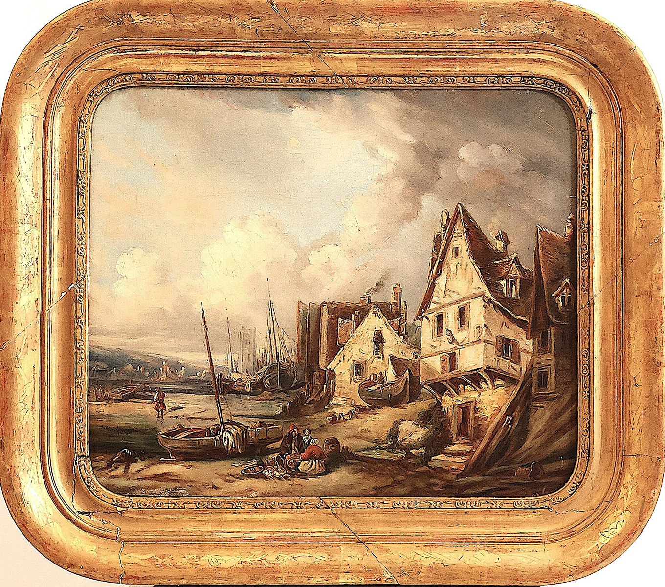 Coastal Village with Fishermen and Harbor
