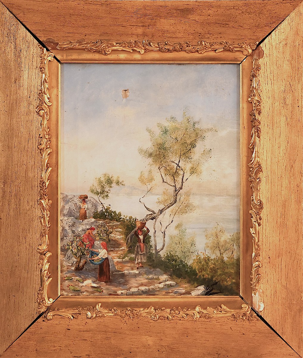 19th century painter. Mediterranean Coastal Scene with Figures