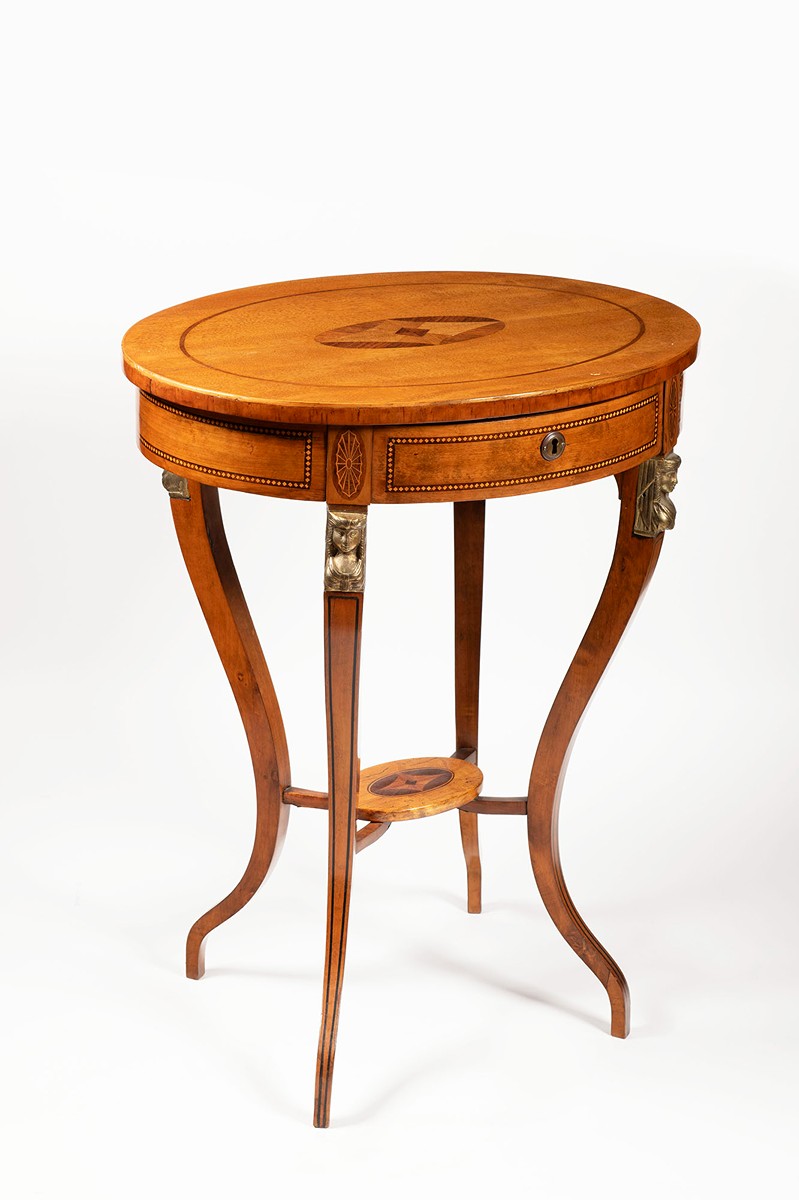 A Biedermeier Inlaid Walnut Work and Sewing Table