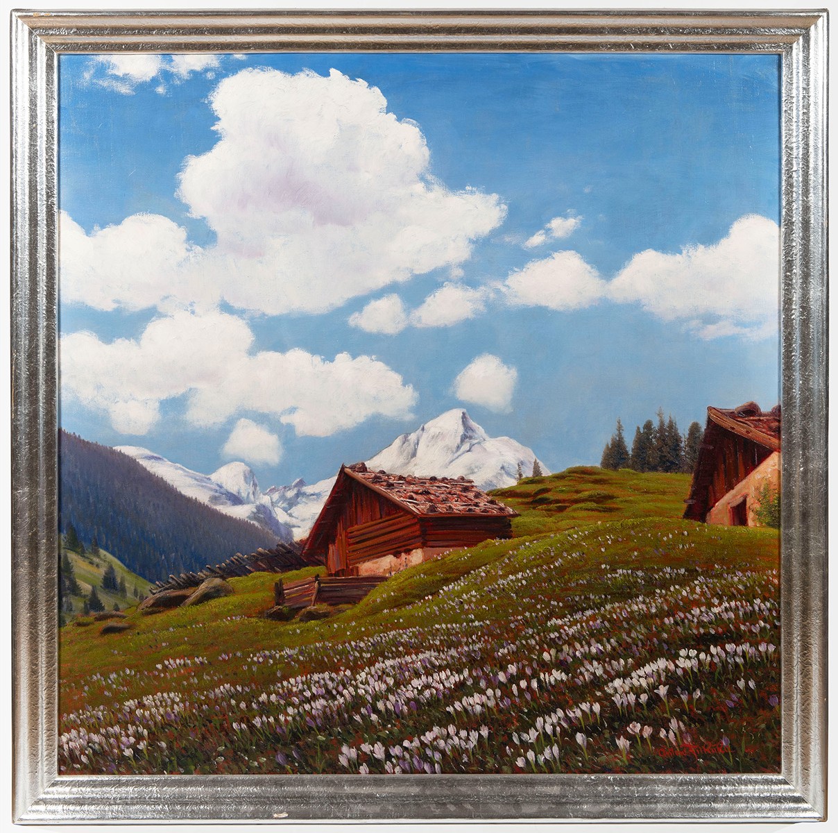 Spring Morning in the Alps with Farmhouse