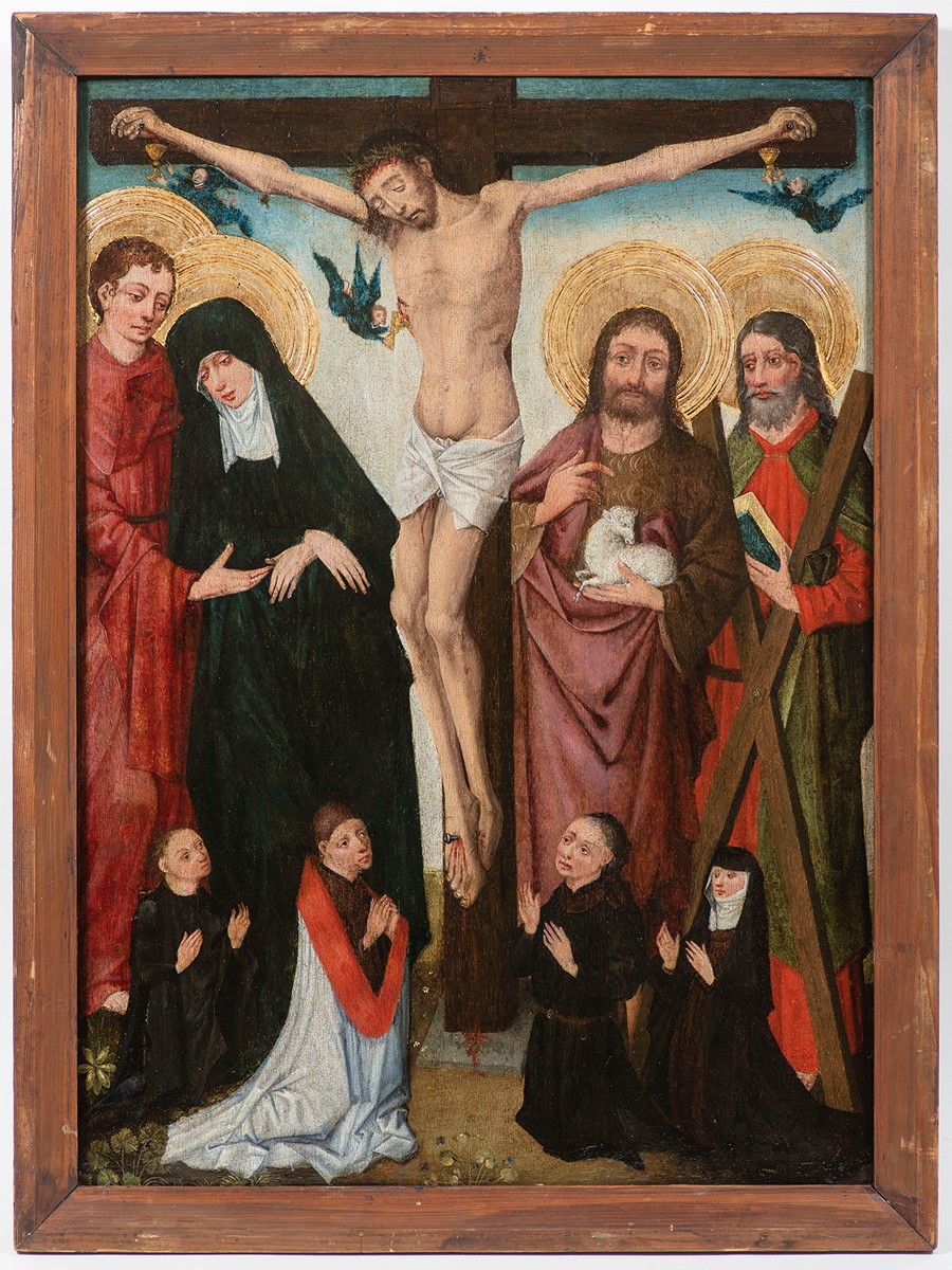 German Master, 15th Century - The Crucifixion with Saints and Donors