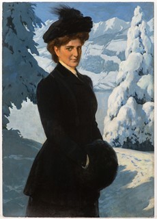 GERMAN SCHOOL (EARLY 20TH CENTURY) - Portrait of a Distinguished Lady in an Alpine Landscape