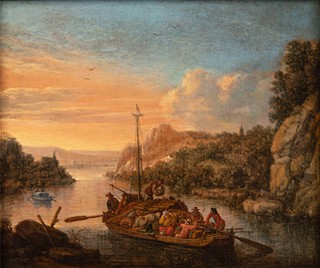 River Landscape with a Laden Rowboat in a Cove