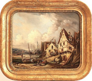 Coastal Village with Fishermen and Harbor