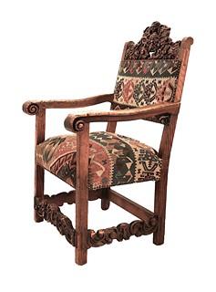 Walnut Armchair with Kilim Upholstery
