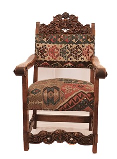 Walnut Armchair with Kilim Upholstery