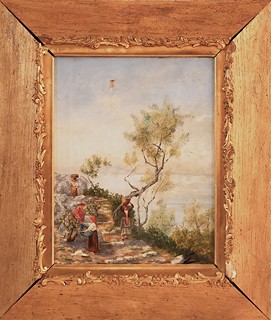 19th century painter. Mediterranean Coastal Scene with Figures