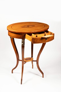 A Biedermeier Inlaid Walnut Work and Sewing Table