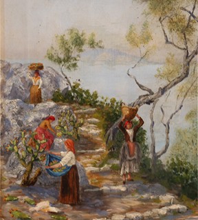 19th century painter. Mediterranean Coastal Scene with Figures