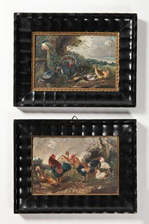 CENTRAL EUROPEAN SCHOOL (CIRCA 1900) - Barnyard Scenes with Poultry, Peacocks, Turkeys, and Waterfowl (Pair)