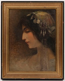 malíř francouzský -  French Painter late 19th century - Portrait of a Young Oriental Beauty