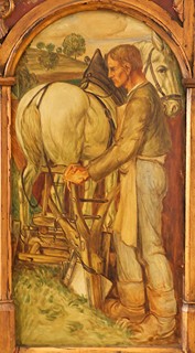 European School First Half of the 20th Century - Triptych: Blessing of the Family and Rural Labor
