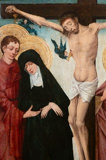 German Master, 15th Century - The Crucifixion with Saints and Donors