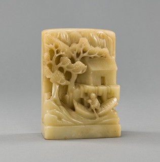 CHINESE STONE CARVING WITH LANDSCAPE MOTIF