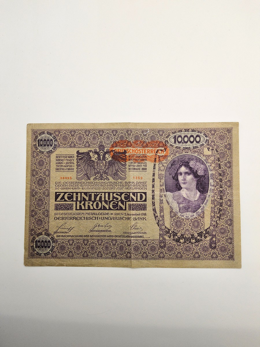 RAKOUSKO – 10 000 KORUN 1918, PŘETISK DEUTSCHÖSTERREICH