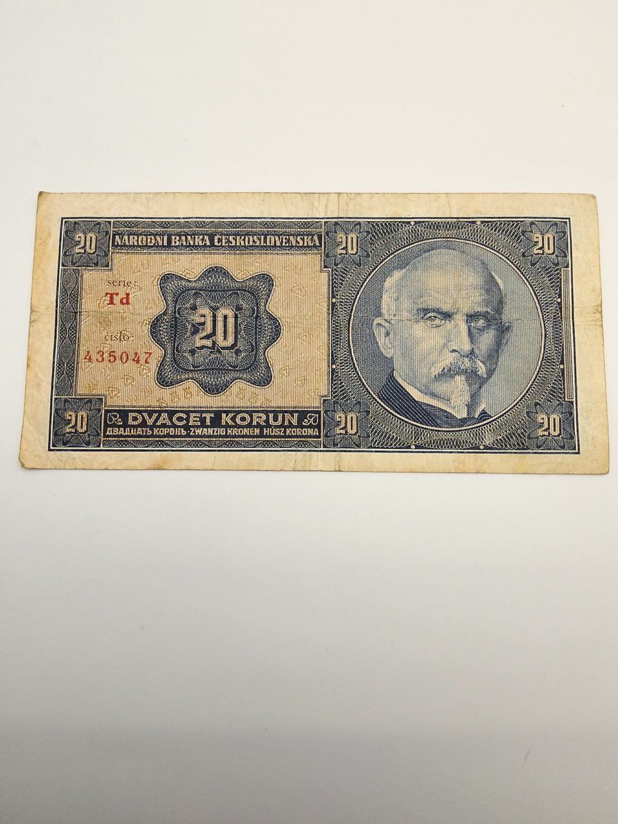 ČESKOSLOVENSKO – 20 KORUN 1926, SÉRIE Td, NEPERFOROVANÁ – RAŠÍN A ŠTEFÁNIK