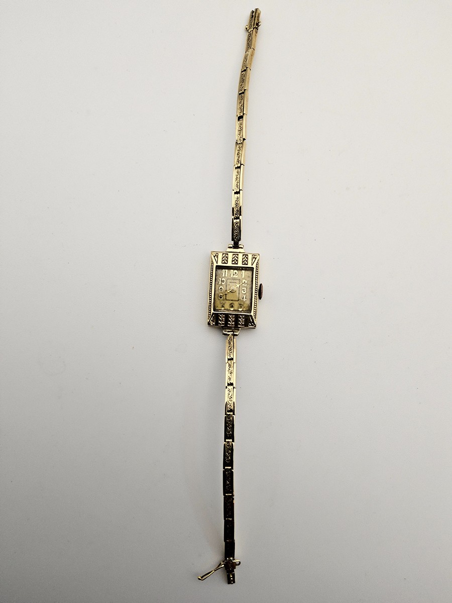 Dámské zlaté náramkové hodinky Medana – Art Deco, Au 585/1000