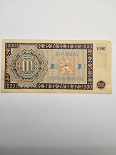 ČESKOSLOVENSKO – 1 000 KORUN 1945, SÉRIE 29 E, neperforovaná.