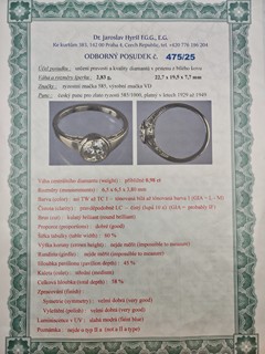 ZLATÝ PRSTEN S DIAMANTEM 0,98 CT – ODBORNÝ POSUDEK DR. JAROSLAVA HYRŠLA