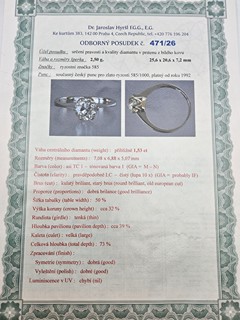 ZLATÝ PRSTEN S PŘÍRODNÍM DIAMANTEM 1,53 CT – ODBORNÝ POSUDEK DR. JAROSLAVA HYRŠLA