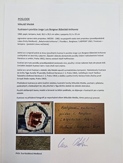 Mikuláš Medek (1926 - 1974) - Bábelská knihovna – ilustrace k povídce Jorge Luise Borgese