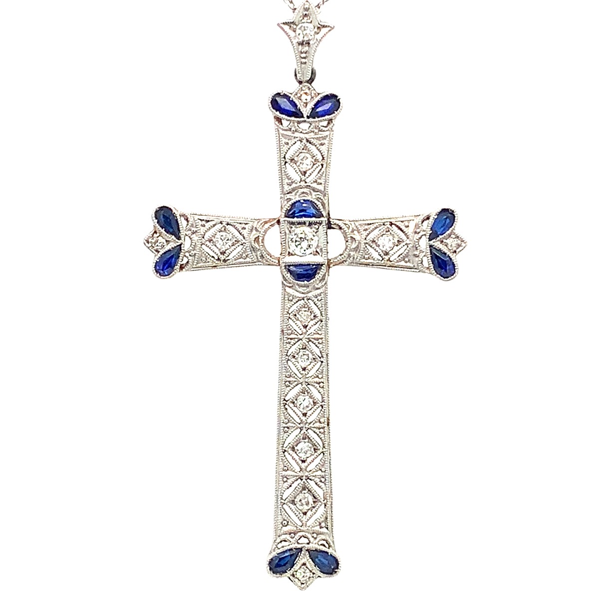 Křížek s diamanty a safíry | Art deco | Československo 1930 | platina