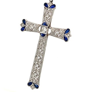 Křížek s diamanty a safíry | Art deco | Československo 1930 | platina