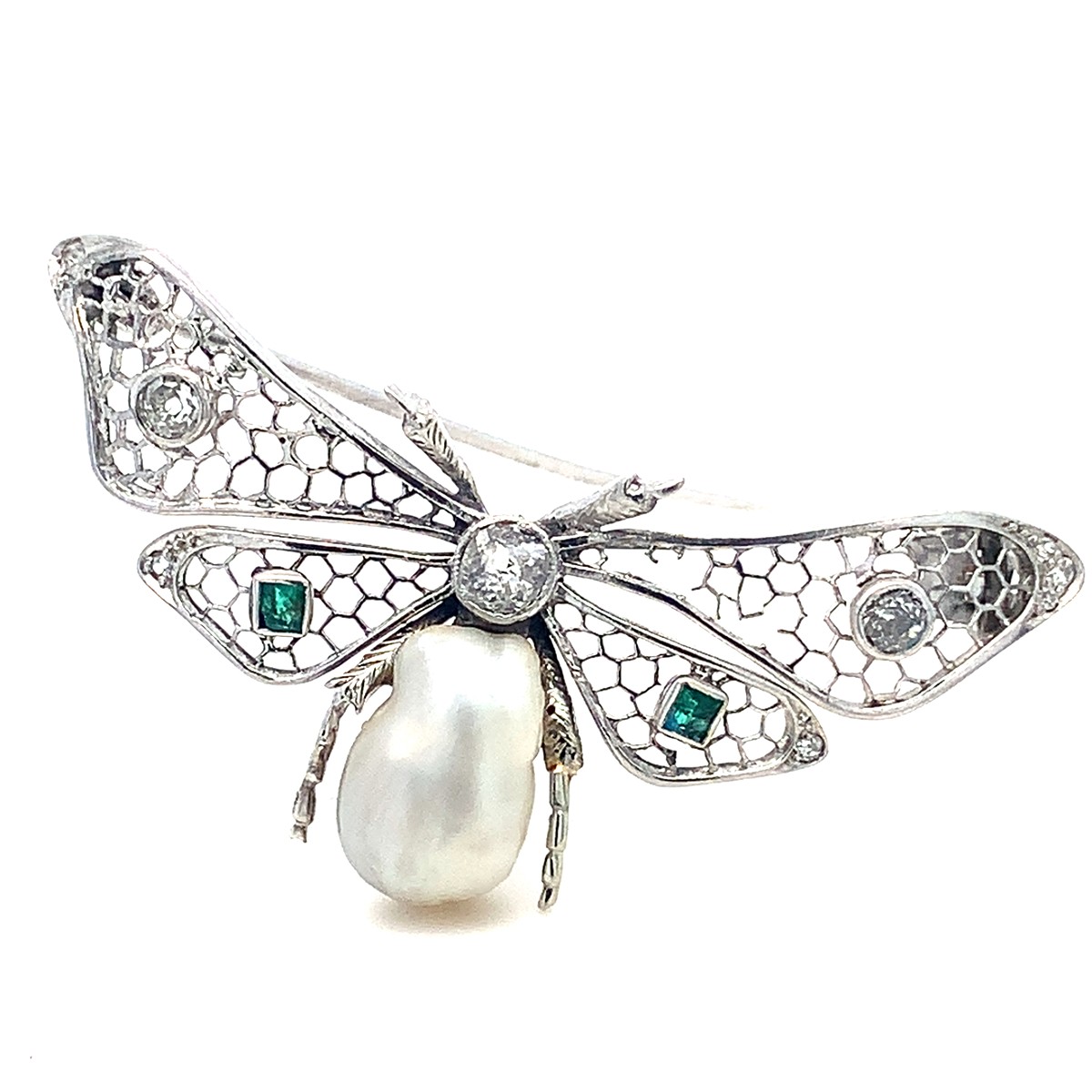 Brožka s diamanty a perlou | Art deco | Francie - Paříž 1930