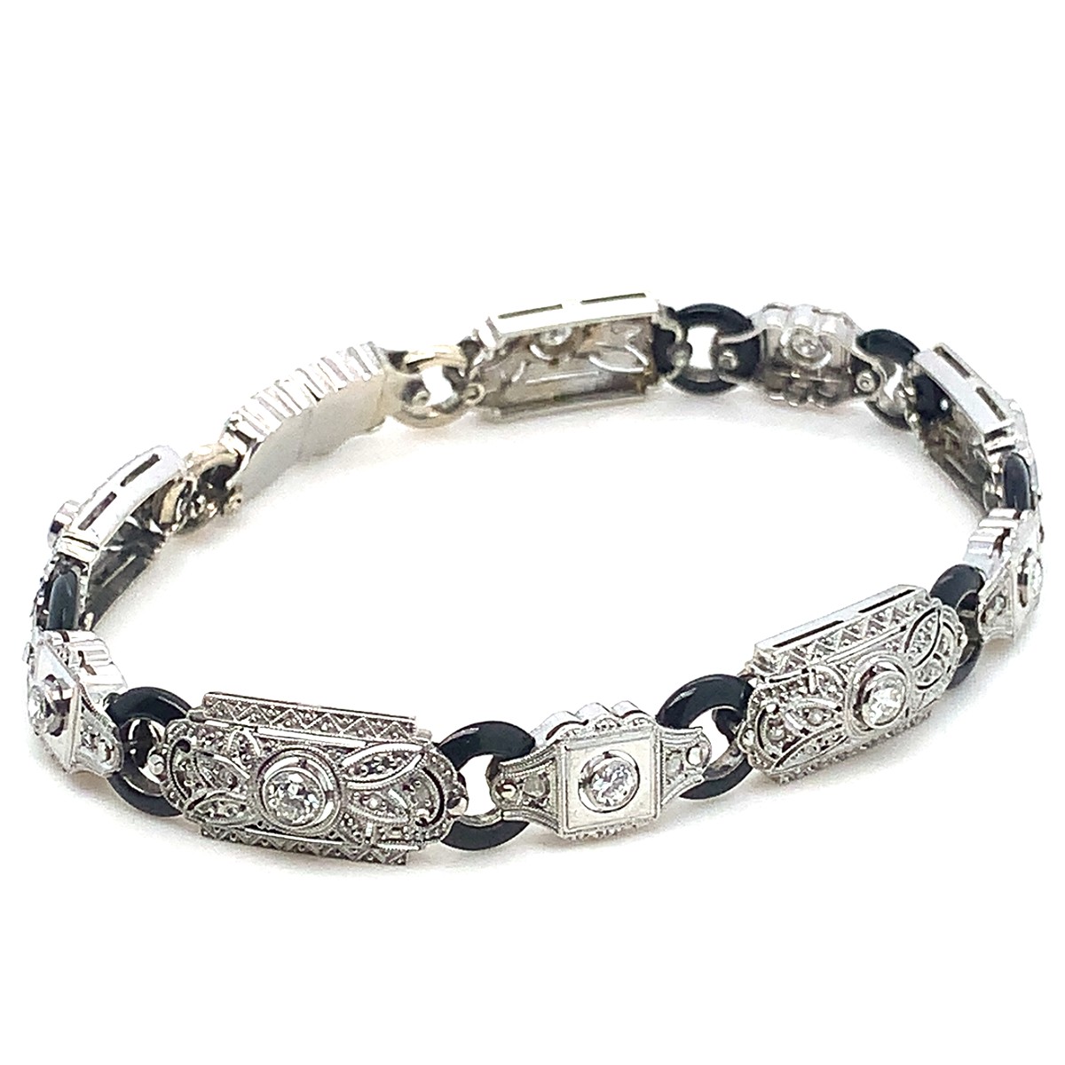 Náramek s diamanty a onyxy | zlato - platina | Art deco | Francie - Paříž 1930