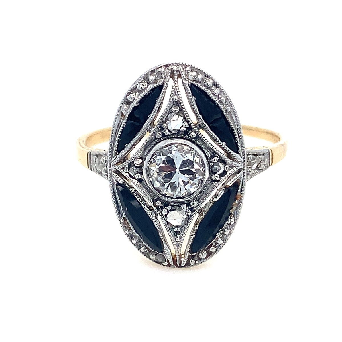 Prsten s diamanty a onyxy | Art deco | Československo 1930