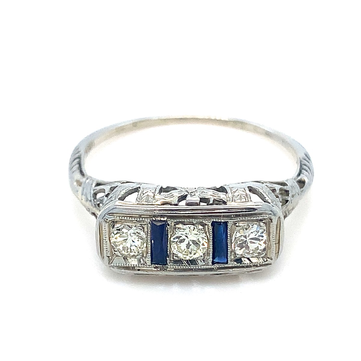 Prsten s diamanty a safíry | Art deco | Československo 1930