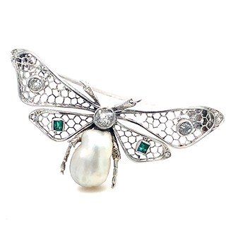 Brožka s diamanty a perlou | Art deco | Francie - Paříž 1930