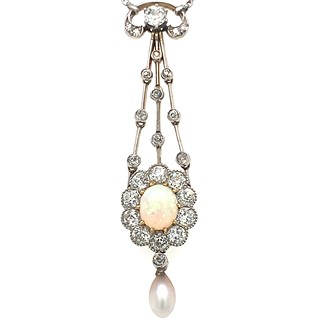 Kolier s diamanty a opálem | Art deco | platina | Československo 1925