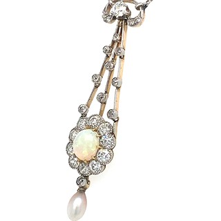 Kolier s diamanty a opálem | Art deco | platina | Československo 1925