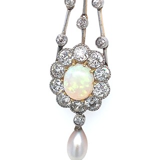 Kolier s diamanty a opálem | Art deco | platina | Československo 1925