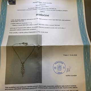 Kolier s diamanty a opálem | Art deco | platina | Československo 1925