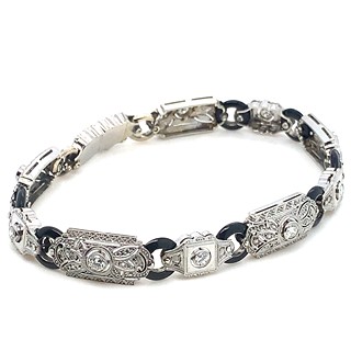 Náramek s diamanty a onyxy | zlato - platina | Art deco | Francie - Paříž 1930