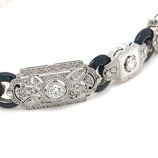 Náramek s diamanty a onyxy | zlato - platina | Art deco | Francie - Paříž 1930